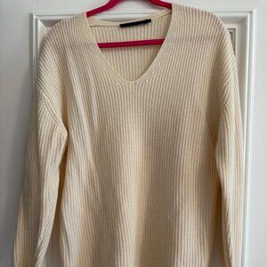 Jenni Kayne: Cabin Sweater, V-Neck Cream Ribbed Sweater, Size: Extra Small